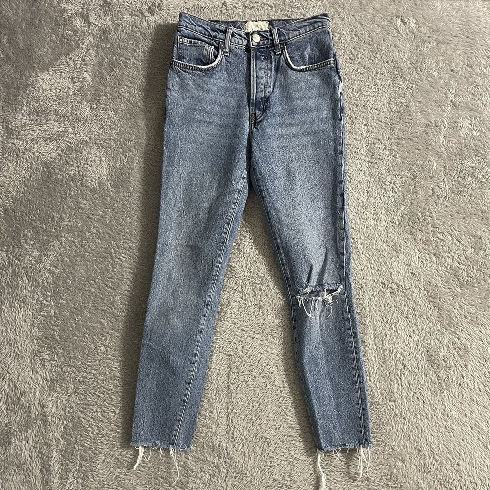 We The Free Jeans Womens 26‎ Skinny Blue Stretch Light Wash Button Fly Raw Hems